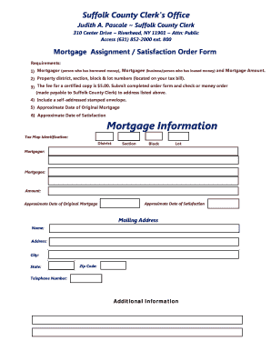 Mortgage Assignment Satisfaction Order Form