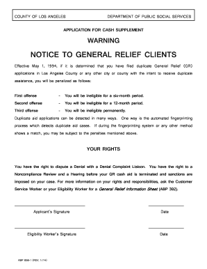 Application for General Relief