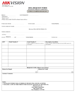 Hikvision USA RMA Request Form