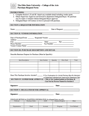 Ohio State University Purchase Request Form