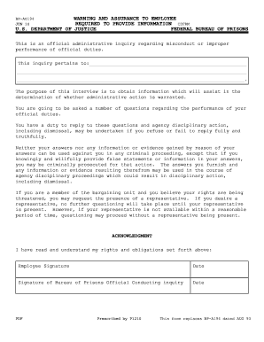 Warning and Assurance to Employee Form