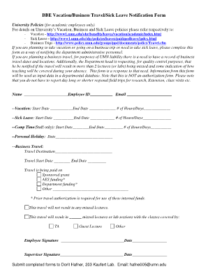 UMN Vacation/Business Travel/Sick Leave Notification Form