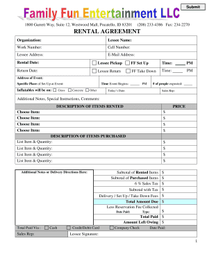 Idaho Rental Agreement for Inflatables