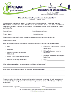 Choice Scholarship Income Verification Form
