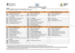 FRIENDS Intervention Integrity Checklist