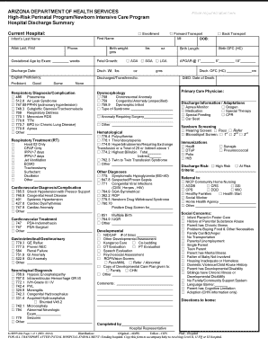 Arizona Hospital Discharge Summary for Newborns