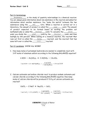 Chemistry Review Sheet Unit 8