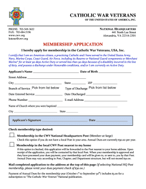 Catholic War Veterans Membership Application