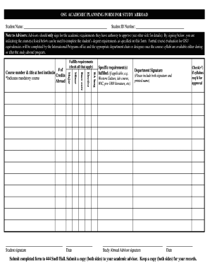 OSU Academic Planning Form for Study Abroad