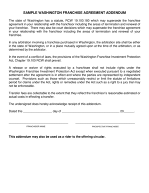 Draw a place value chart - Sample Washington Franchise Agreement Addendum - dfi wa