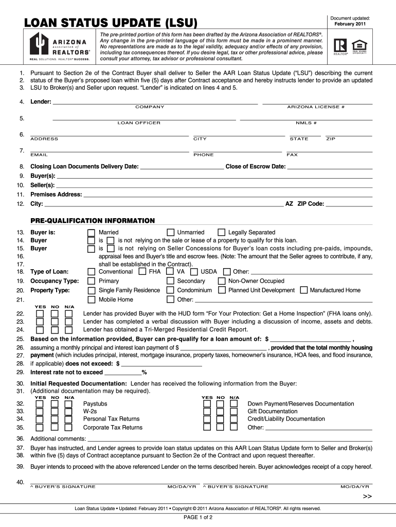 Arizona Loan Status Update Fill And Sign Printable Template Online 