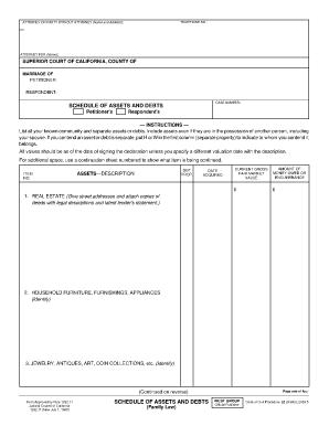 California Schedule of Assets and Debts