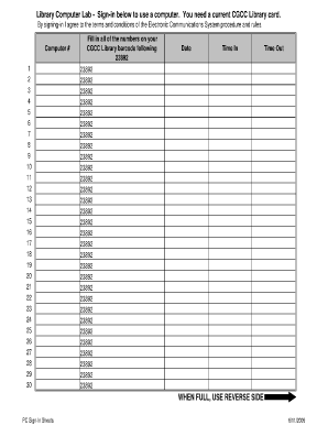 Pdf sign in sheet - computer sign out sheet