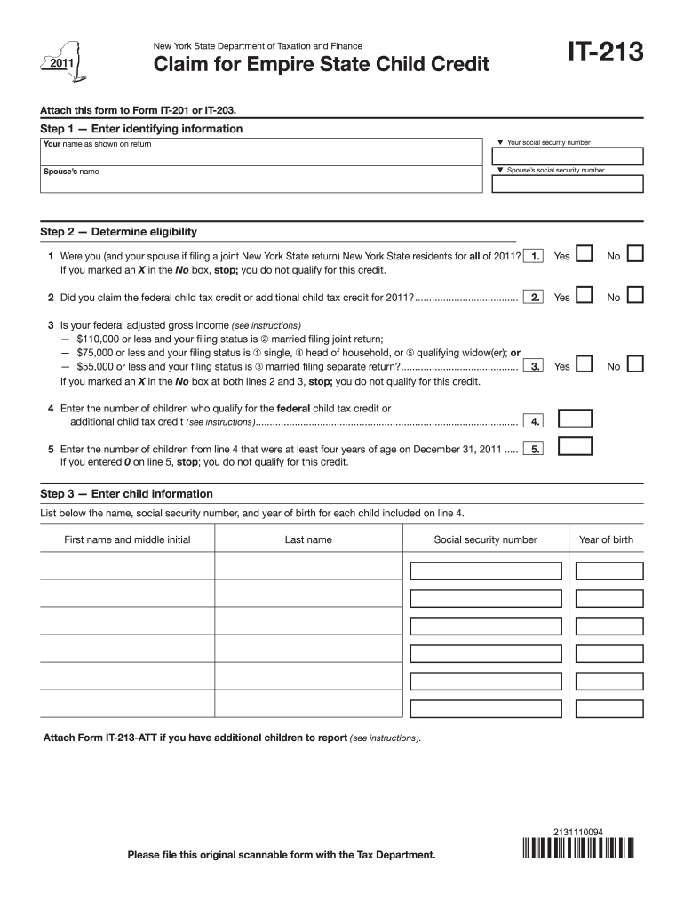 Fillable Online tax ny empire state child credit 2011 instructions form