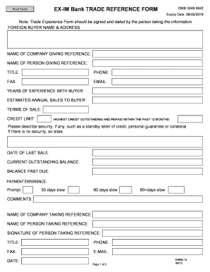 EX-IM Bank Trade Reference Form
