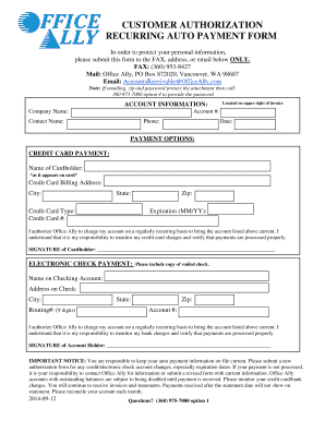 Customer Authorization Recurring Auto Payment Form