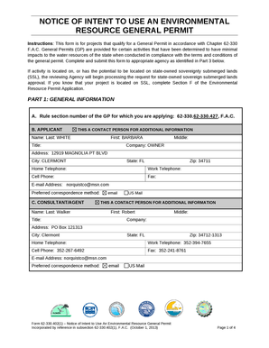 Notice of Intent to Use an Environmental Resource General Permit