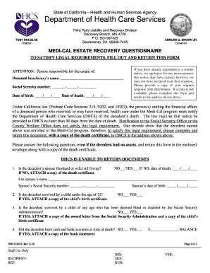 Medi-Cal Estate Recovery Questionnaire