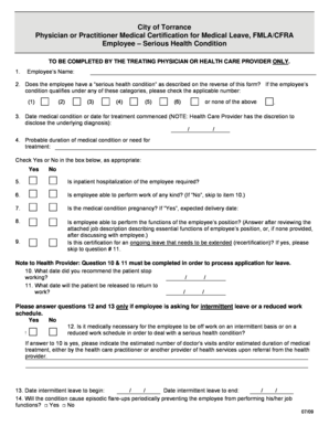 Medical leave form - Physician or Practitioner Medical Certification for Medical Leave, FMLACFRA - torranceca