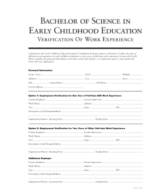 Early Childhood Education Work Experience Verification Form