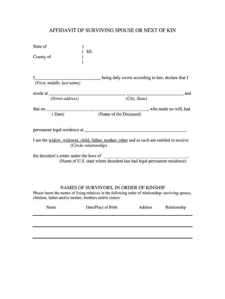 Fillable Online photos state Fillable AFFIDAVIT OF SURVIVING SPOUSE OR ...
