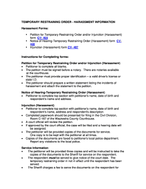 Temporary Restraining Order Harassment Forms