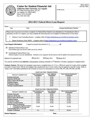 2012-2013 Federal Direct Loan Request