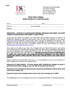Dixie State College Financial Aid Authorization Form