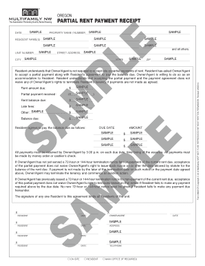 Oregon Partial Rent Payment Receipt