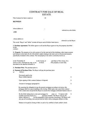 New Jersey Real Estate Purchase Agreement