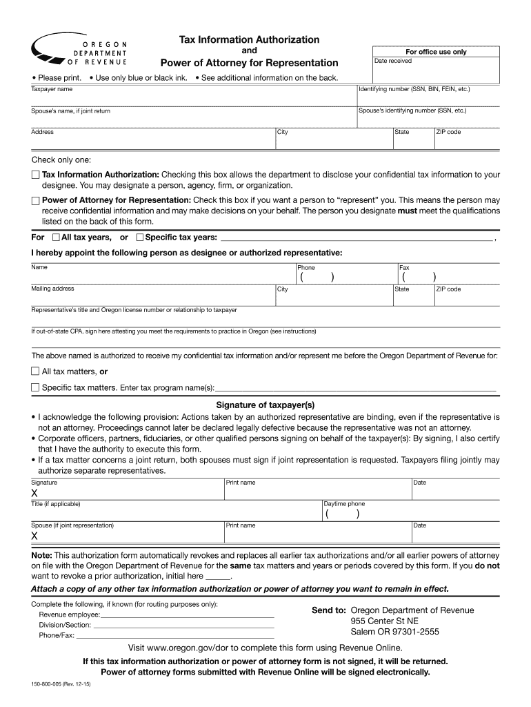 oregon authorization form Preview on Page 1