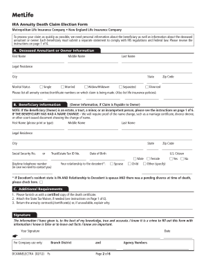 IRA Annuity Death Claim Election Form