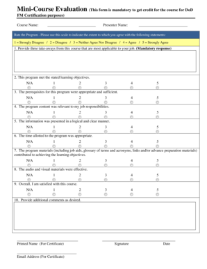 Mini-Course Evaluation Form