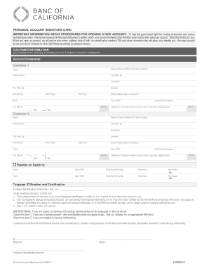 Personal Account Signature Card