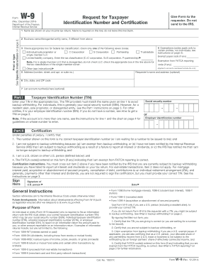 Form W-9 Request for Taxpayer Identification Number and Certification