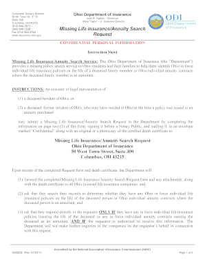 Ohio Missing Life Insurance Annuity Search Request