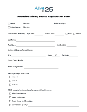 Defensive Driving Course Registration Form