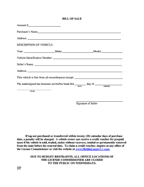 Bill of Sale for Vehicle