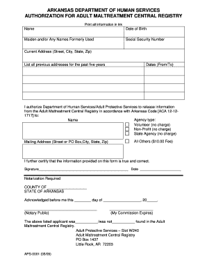 Arkansas Adult Maltreatment Central Registry Authorization