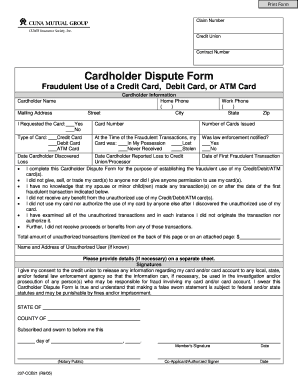 Credit Card Fraud Dispute Form