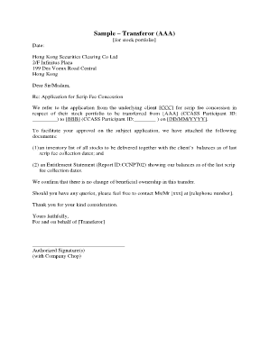 Application for Scrip Fee Concession