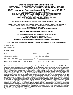 Dance Masters of America National Convention Registration Form