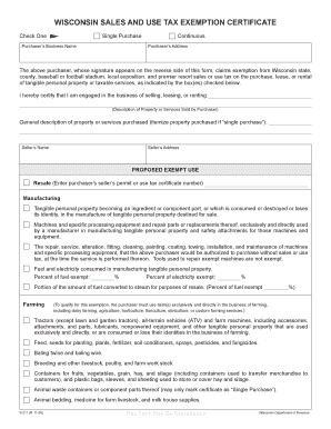 Wisconsin Sales and Use Tax Exemption Certificate