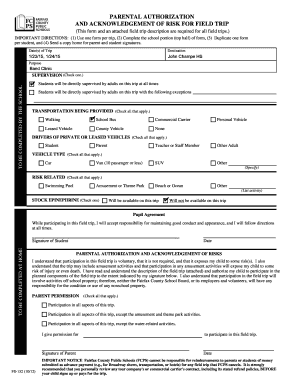 Parental Authorization and Acknowledgement of Risk for Field Trip