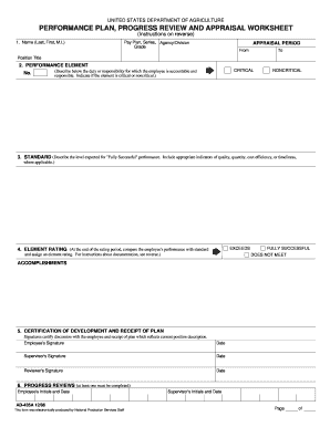 USDA Performance Plan Progress Review Worksheet