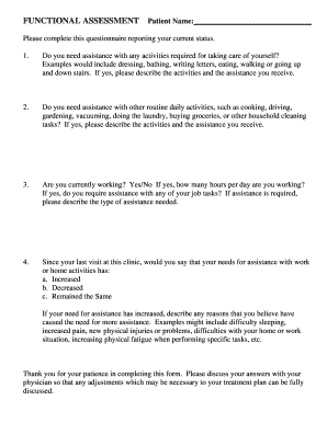 Patient Functional Assessment Form
