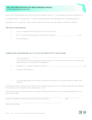 Seller Certification of Non-Foreign Status