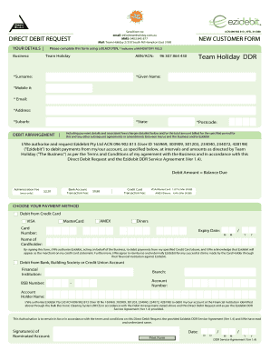 Team Holiday Direct Debit Request Form