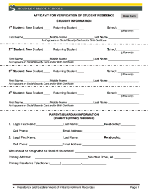 Affidavit for Verification of Student Residence