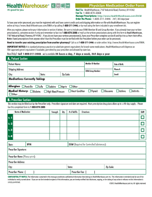 Physician Medication Order Form
